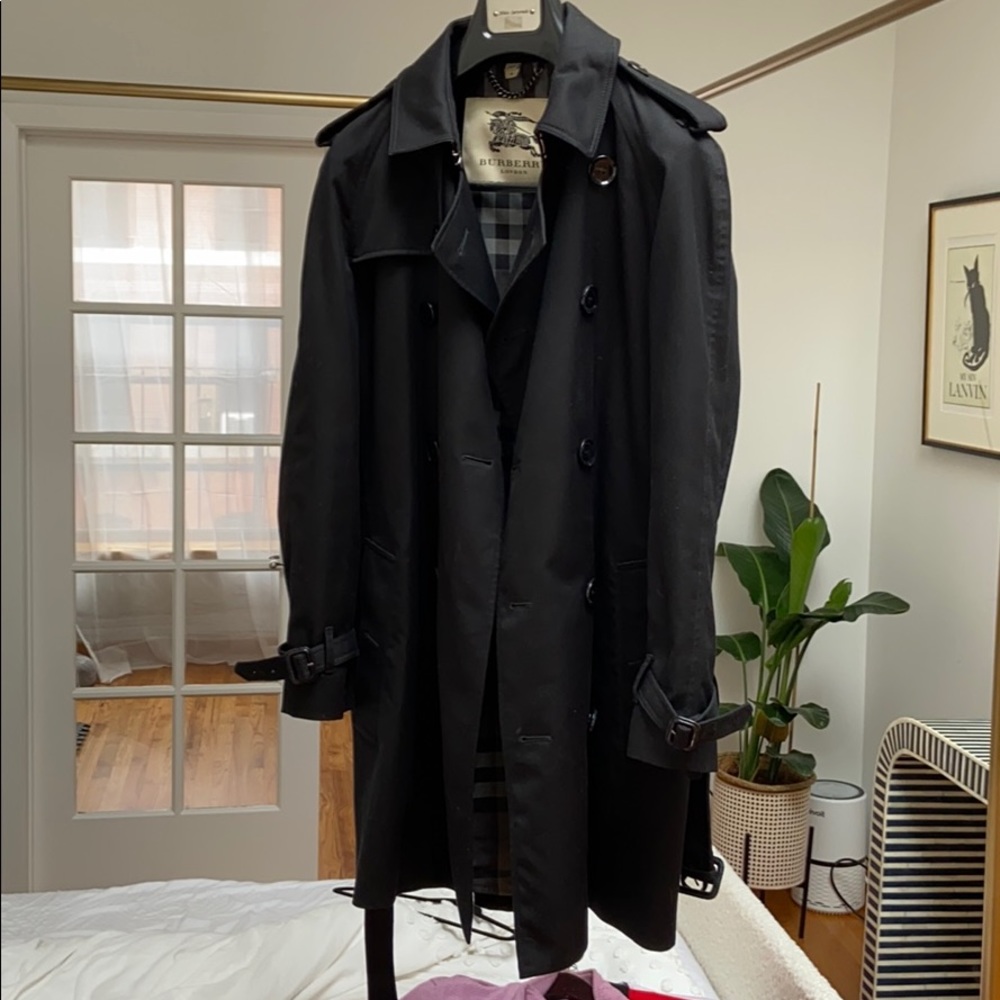 Burberry black belted trench coat